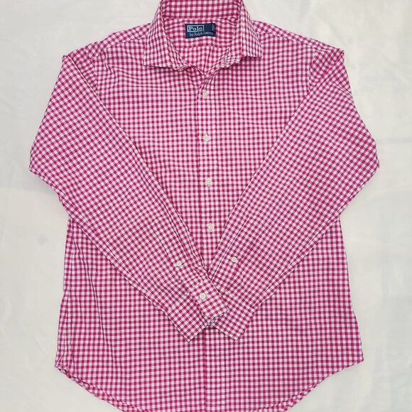 Polo Ralph Lauren Men’s Medium Shirt Pink White Gingham Check Button Down - Picture 1 of 7